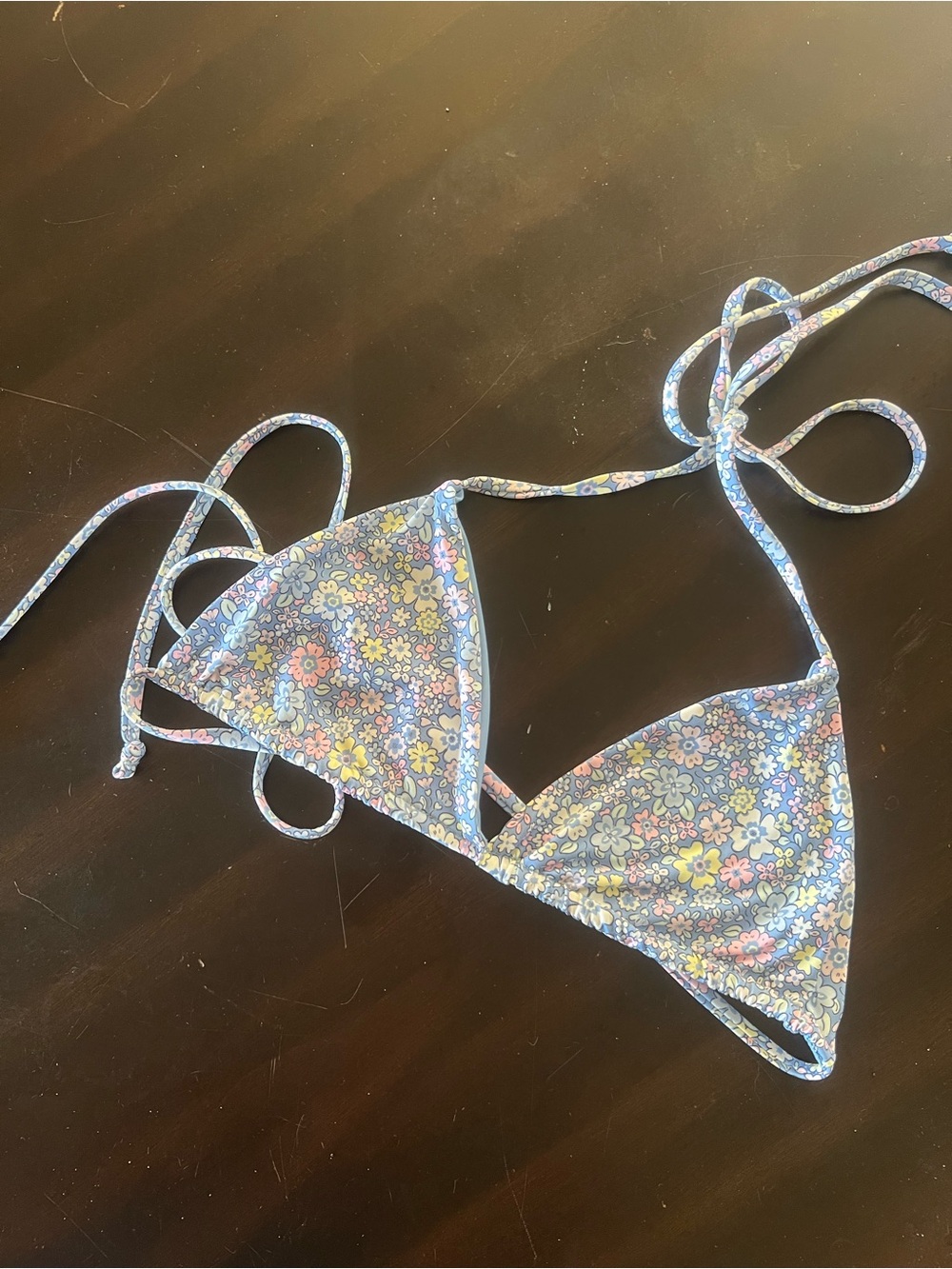 Frankie's Bikinis Blue Floral Triangle Bikini Top